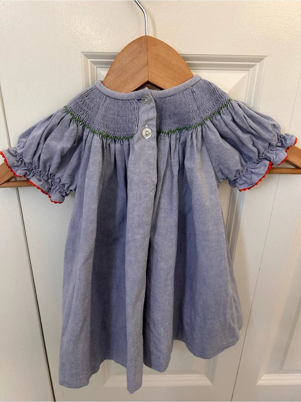 Vive La Fete 6 months blue chambray smocked turkey dress thanksgiving pumpkins